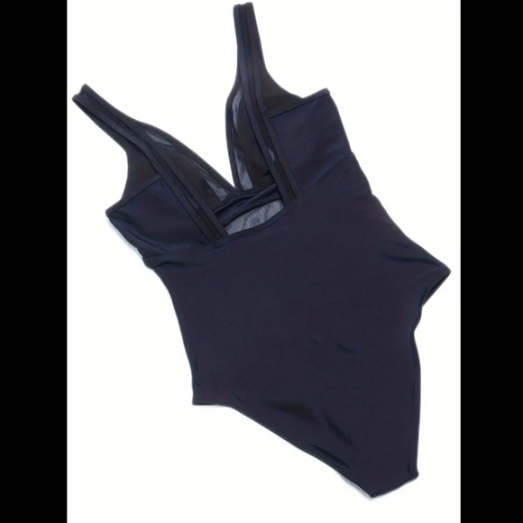 Tummy Control bodysuit V Neck High Cut Contrast Mesh Backless 1 Piece Swimsuit - Picture 7 of 10